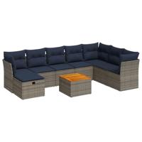 9-delige Loungeset met kussens poly rattan grijs - thumbnail