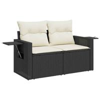 5-delige Loungeset met kussens poly rattan zwart - thumbnail