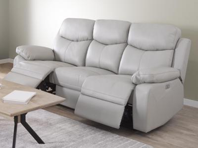 Relaxfauteuil elektrisch VICTOIR 3 plaatsen half leder lichtgrijs Relaxfauteuil elektrisch VICTOIR 3 plaatsen half leder lichtgrijs