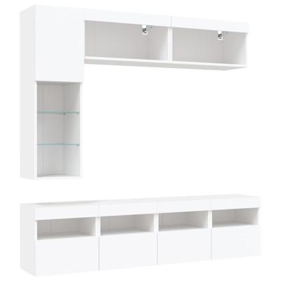 7-delige Tv-wandmeubelset met LED-verlichting wit - thumbnail