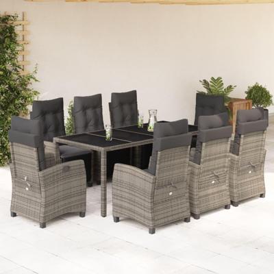 9-delige Tuinset met kussens poly rattan grijs