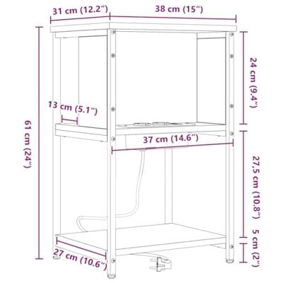 Nachtkastje 2 pcs Gerookt eiken 38 x 31 x 61 cm Bewerkt hout
