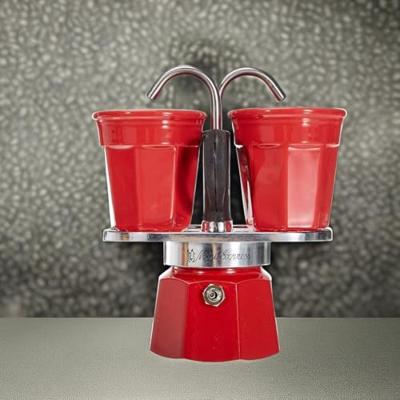 Italiaanse koffiezetmachine set + 2 kopjes - BIALETTI - Mini-express - Roestvrij staal / Rood