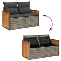 9-delige Loungeset met kussens poly rattan grijs - thumbnail