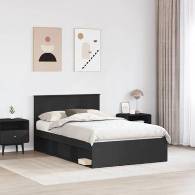 Bedframe met hoofdeinde Zwart 120 x 190 cm Massief grenenhout
