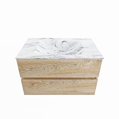MONDIAZ VICA-DLUX 80cm badmeubel onderkast Washed Oak 2 lades. Inbouw wastafel CLOUD midden 1 kraangat, kleur Glace. MONDIAZ VICA-DLUX 80cm badmeubel onderkast Washed Oak 2 lades. Inbouw wastafel CLOUD midden 1 kraangat, kleur Glace.
