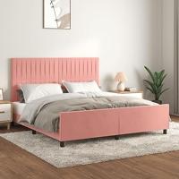 Bedframe met hoofdeinde fluweel roze 180x200 cm - thumbnail