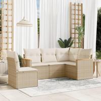 5-delige Loungeset met kussens poly rattan beige - thumbnail