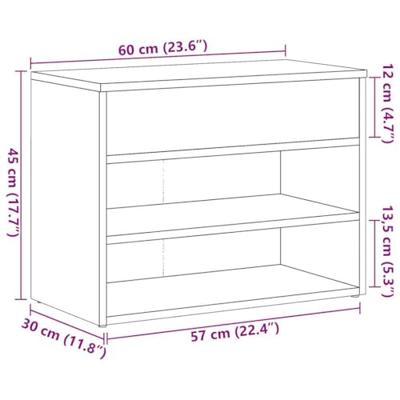 Schoenenbank 60x30x45 cm bewerkt hout oud houtkleurig