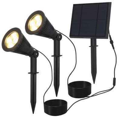 2 Bend solar prikspots met los zonnepaneel - Incl. schemerschakelaar - 3000K warm wit - 2 lichtstanden - 200lm - 6-9 uur brandtijd - IP65 waterdicht