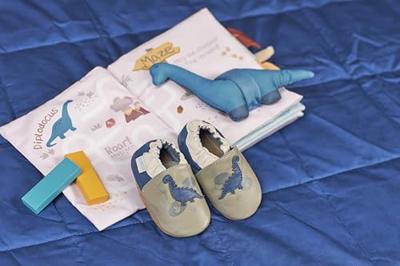 Zachte leren slofjes voor baby's Dino Time 974960 ROBEEZ©. blauw