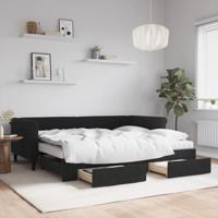 Slaapbank met onderschuifbed en lades 90x200 cm fluweel zwart - thumbnail