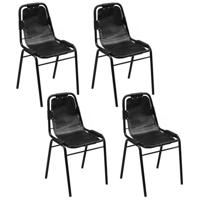 VidaXL Eetkamerstoelen 4 st echt leer zwart - thumbnail