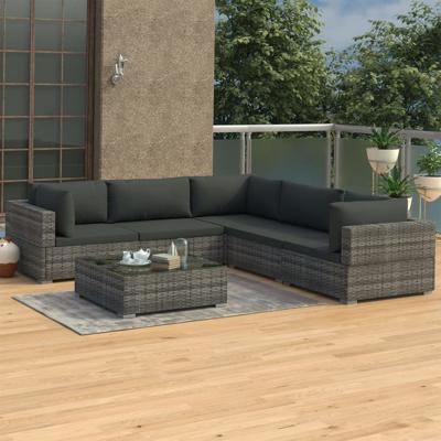 6-delige Loungeset met kussens poly rattan grijs