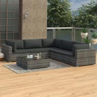 6-delige Loungeset met kussens poly rattan grijs - thumbnail