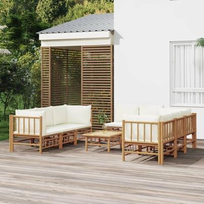 9-delige Loungeset met kussens bamboe crèmewit