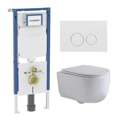 QeramiQ Dely Swirl Toiletset - 36.3x51.7cm - Geberit UP720 Duofix Sigma inbouwreservoir - slim zitting - glans witte bedieningsplaat - ronde knoppen - wit glans SW1237202/SW706186/SW1000766/SW1026256