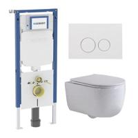 QeramiQ Dely Swirl Toiletset - 36.3x51.7cm - Geberit UP720 Duofix Sigma inbouwreservoir - slim zitting - glans witte bedieningsplaat - ronde knoppen - wit glans SW1237202/SW706186/SW1000766/SW1026256 - thumbnail