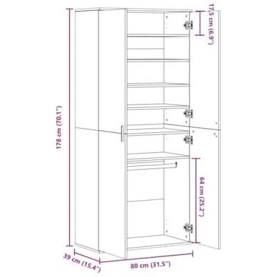 Schoenenkast 80x39x178 cm spaanplaat betongrijs