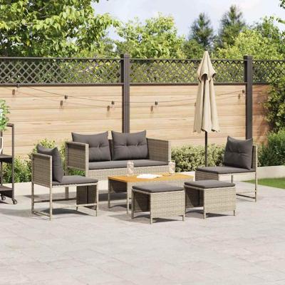 Tuinbankenset 6 pcs Licht Grijs en Donker Grijs poly rattan