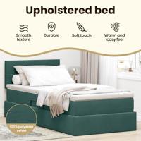 Opbergbed met LED met matras Donkergroen 90 x 190 cm Fluweel - thumbnail