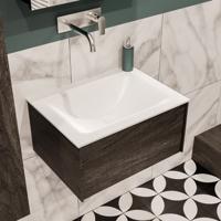 Mondiaz Lush Cloud badmeubel eiken Dark brown 60 cm 1 lade solid surface enkele spoelbak midden zonder kraangat - thumbnail