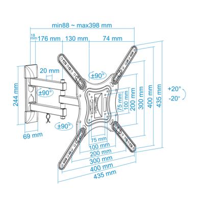 Muursteun voor tv met arm TooQ LP6055TN-B 23"-55" 23" 30 Kg