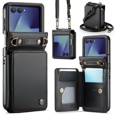 CaseMe Samsung Galaxy Z Flip 7 PU Leren Backcover hoesje met kaarthouder - Zwart