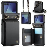 CaseMe Samsung Galaxy Z Flip 7 PU Leren Backcover hoesje met kaarthouder - Zwart - thumbnail