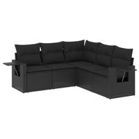 5-delige Loungeset met kussens poly rattan zwart - thumbnail