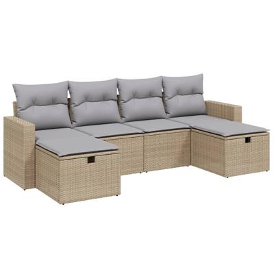 6-delige Loungeset met kussens poly rattan gemengd beige