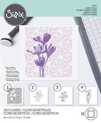 Sizzix • layered stencils geo flowers 4stuks