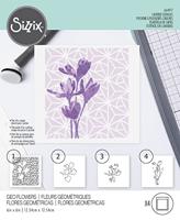 Sizzix • layered stencils geo flowers 4stuks - thumbnail