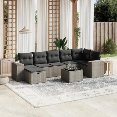 7-delige Loungeset met kussens poly rattan lichtgrijs