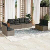 8-delige Loungeset met kussens poly rattan grijs - thumbnail