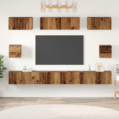 TV-kast set Wandgemonteerd 8 pcs Oud hout Bewerkt hout