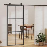VidaXL Schuifdeur 90x205 cm esg-glas en aluminium zwart - thumbnail