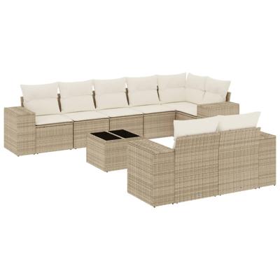 8-delige Loungeset met kussens poly rattan beige