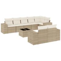 8-delige Loungeset met kussens poly rattan beige - thumbnail