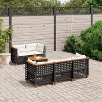 6-delige Loungeset met kussens poly rattan zwart - thumbnail