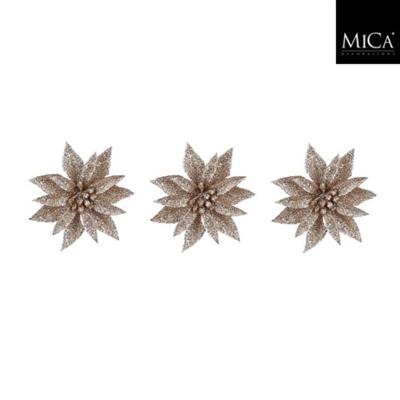 Mica Decorations Clip Poinsettia 3x10 cm 3 Stuks Champagne
