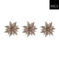 Mica Decorations Clip Poinsettia 3x10 cm 3 Stuks Champagne - thumbnail