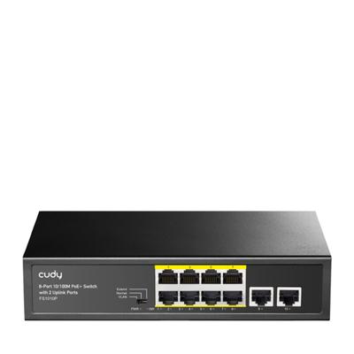 Cudy FS1010P PoE+ Switch met 8 poorten met 2 uplinkpoorten, 120 W, uitbreiden/VLAN-modus, 802.3af/at, fanless, plug and play