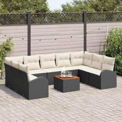 Tuinbankenset met kussen 10 pcs Zwart poly rattan