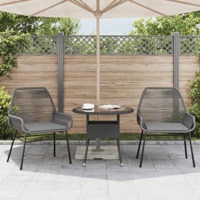 Tuinstoelen 2 st met kussens poly rattan grijs - thumbnail