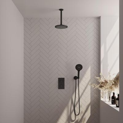 Brauer Black Carving Thermostatische Regendoucheset Inbouw - Hoofddouche 20 cm - 3 Weg - Handdouche 3 Standen - Doucheslang - Wandaansluitbocht - Mat Zwart