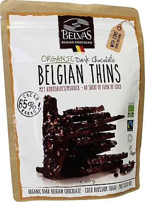 Belvas Thins dark 85% met kokosbloesemsuiker bio 120 Gram Belvas Thins dark 85% met kokosbloesemsuiker bio 120 Gram