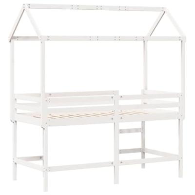 Halfhoogslaper met ladder en bedhuis grenenhout wit 90x200 cm