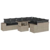 10-delige Loungeset met kussens poly rattan lichtgrijs - thumbnail