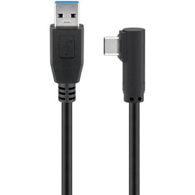 Goobay 66502 USB 3.0 naar USB C kabel 1,5 m / 15 W mobiele telefoon kabel / 90 graden USB C hoekstekker/oplaadkabel 5 Gbits SuperSpeed/USB Type C mobiele telefoon Samsung Sony/zwart / 1,5 meter